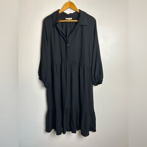 52Seven MIDI Dress Women 3X Black Button-Up 3/4 Sleeve Flare Old Money Comfort‎